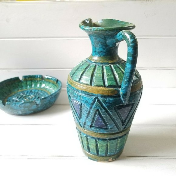 Italian Florentine Pitcher Vase w/ Lava Glaze, Bitossi Era Mid Century - Picture 2 of 12